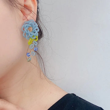 DAIIIBABYYY  -  Hand Woven Blue-Yellow Hollow Out Flower Leaf Tassel Crystal Drop Earrings for Women Acrylic Beaded Earrings Jewelry